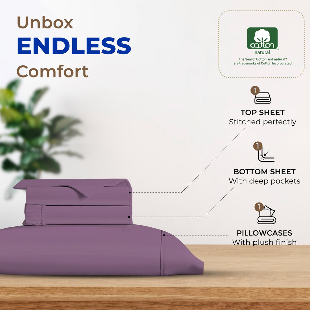 Thread Spread Luxury Egyptian Cotton Sheets Twin Xl Size - 600 Thread Count 3 Pc Twin Xl Sheets Deep Pockets, Extra Soft, Cooling Extra Long Staple Sateen Weave College Dorm Bedding Twin Xl - Plum