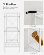 Songmics 3-Tier Metal Storage Rack With Wheels, Mesh Shelving Unit With X Side Frames, 31.5-Inch Width, For Entryway, Kitchen, Living Room, Bathroom, Industrial Style, White Ubsc183W01