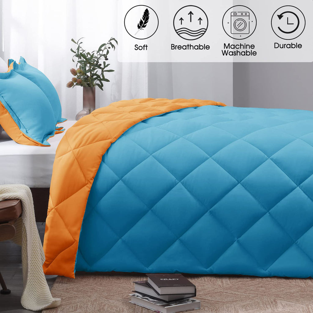 Basic Beyond King Size Comforter Set - Peacock Blue And Orange Comforter Set, Reversible King Bed Comforter Set For All Seasons, 1 Comforter (104'X92') And 2 Pillow Shams (20'X36'+2')