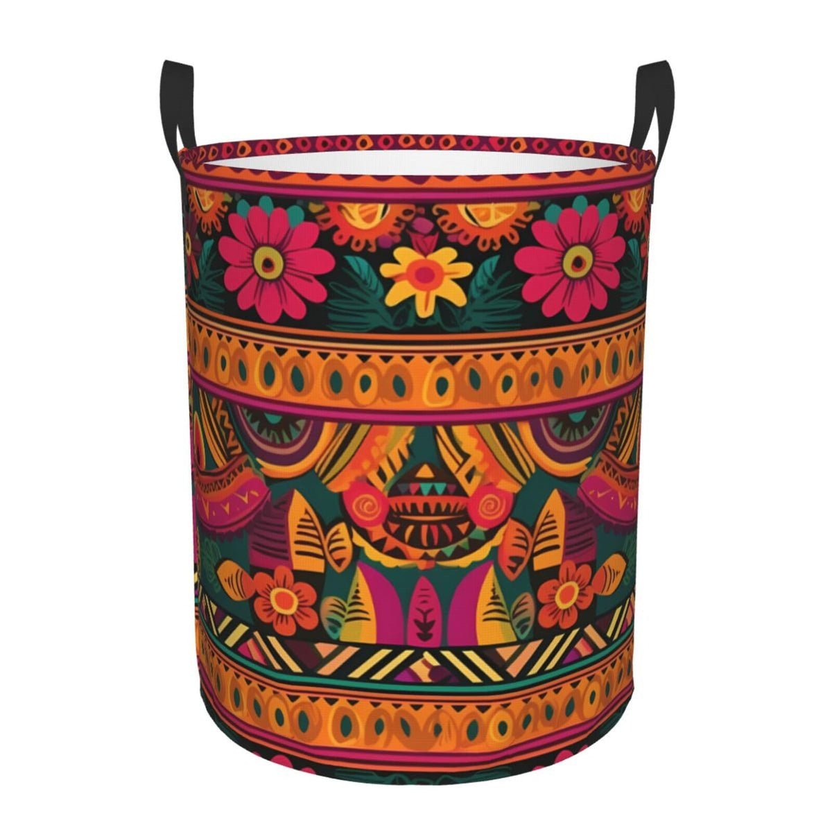 Mexican Folk Art Boho Laundry Basket Foldable Laundry Hamper Waterproof Collapsible Washing Bin Clothes Bag Freestanding Dirty C