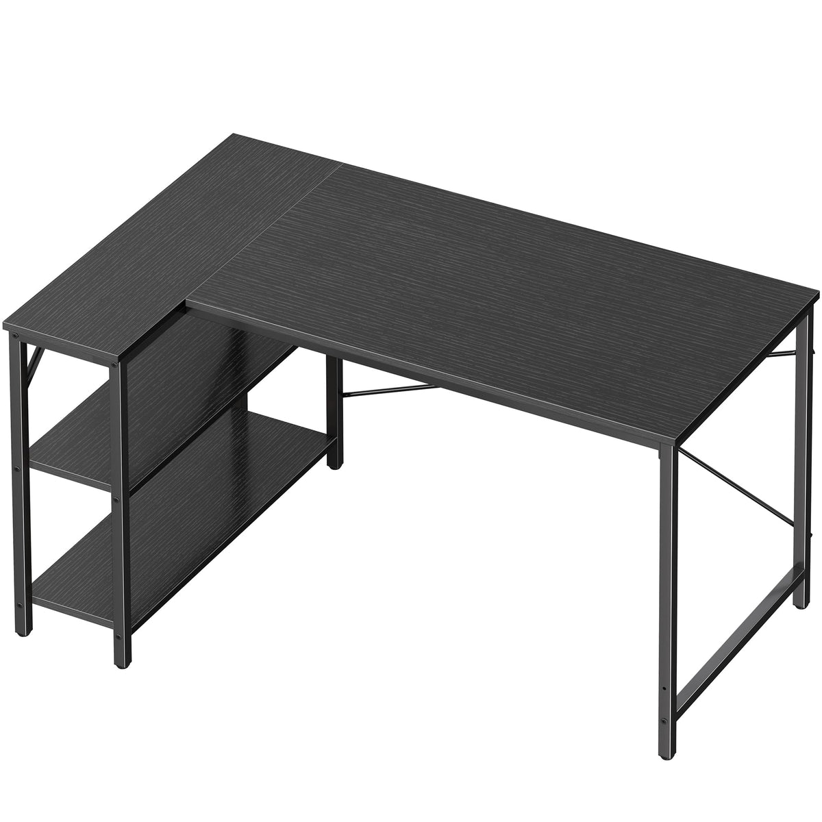 Huuger L-Shaped Desk, 47 Inch Gaming & Home Office Desk With Reversible Storage Shelves, Metal Frame, Black