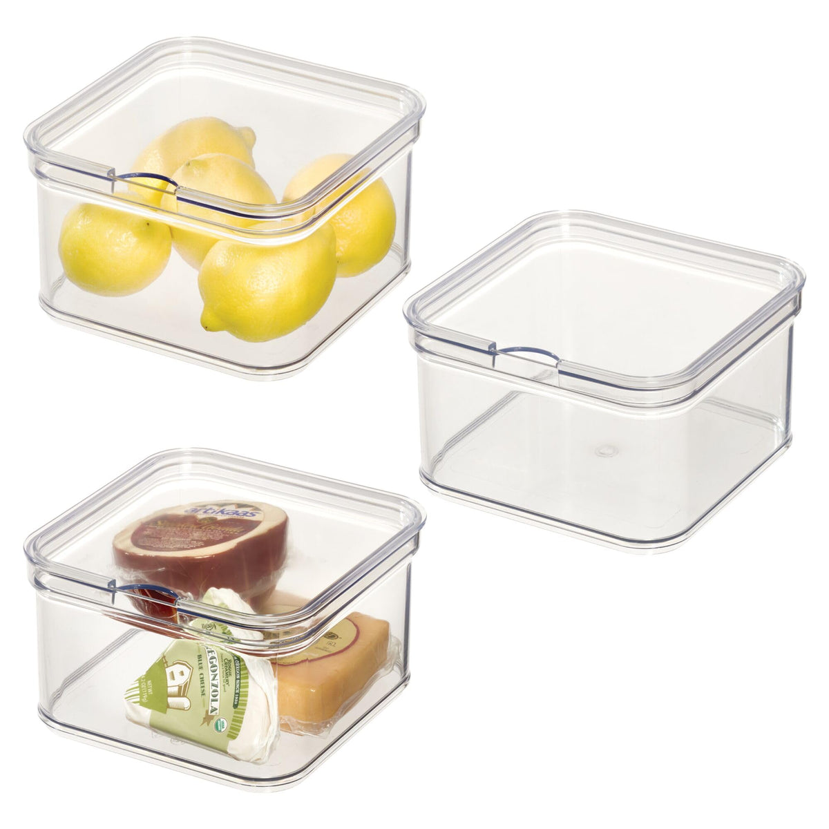 iDesign Stackable Fridge Organizer Bins with Lids for Fresh Produce  Set of 3  Clear