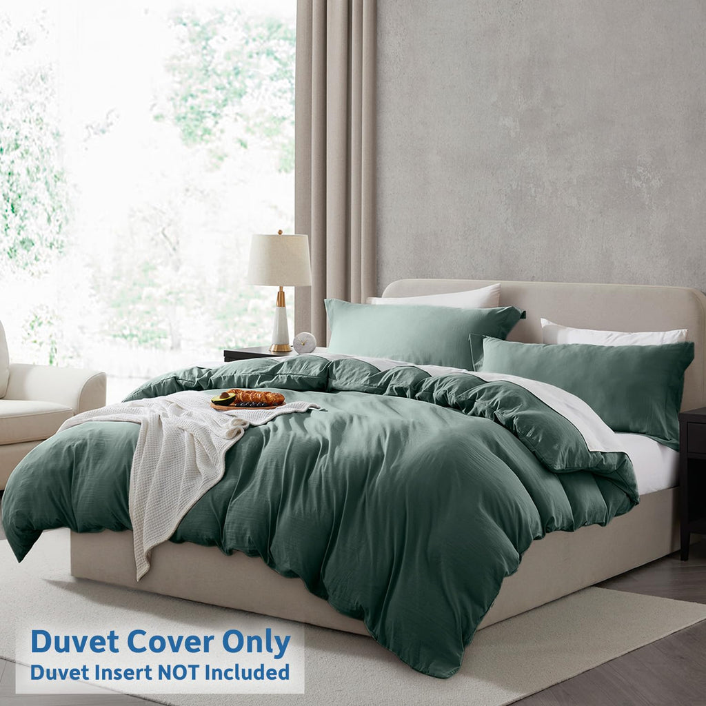 Nestl Forest Green California King Duvet Cover Sets - Soft Prewashed Cal King Duvet Cover, 3 Piece, With Zipper Closure, 1 Duvet Cover 104X98 Inches And 2 Pillow Shams - No Comforter