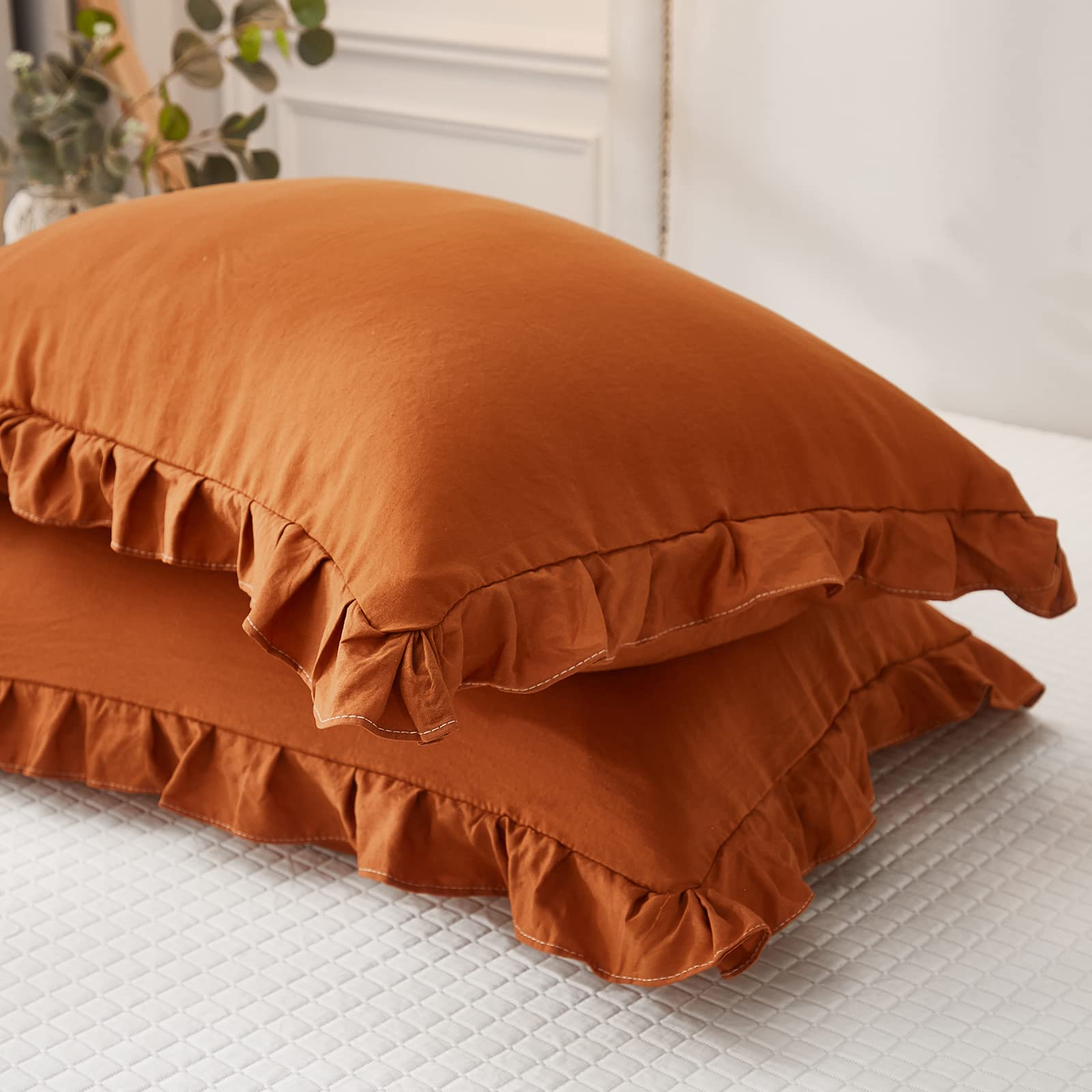 Burnt Orange Pillowcases Cute Pillowcases Rust Ruffle Standard Pillowcases Set Of 2 Shabby Chic Caramel Pillowcases 2 Pack (Quee
