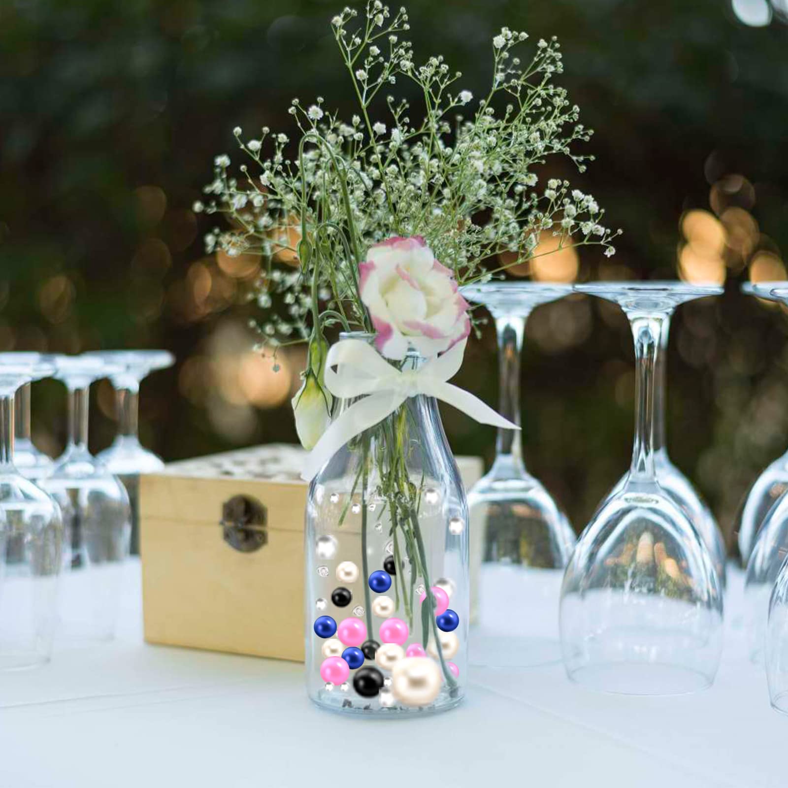 100 Pieces Floating No Hole Pearls Beads And 500 Pcs Transparent Water Gels,Floating Pink Pearls For Vases,Pearl Decor,Floating