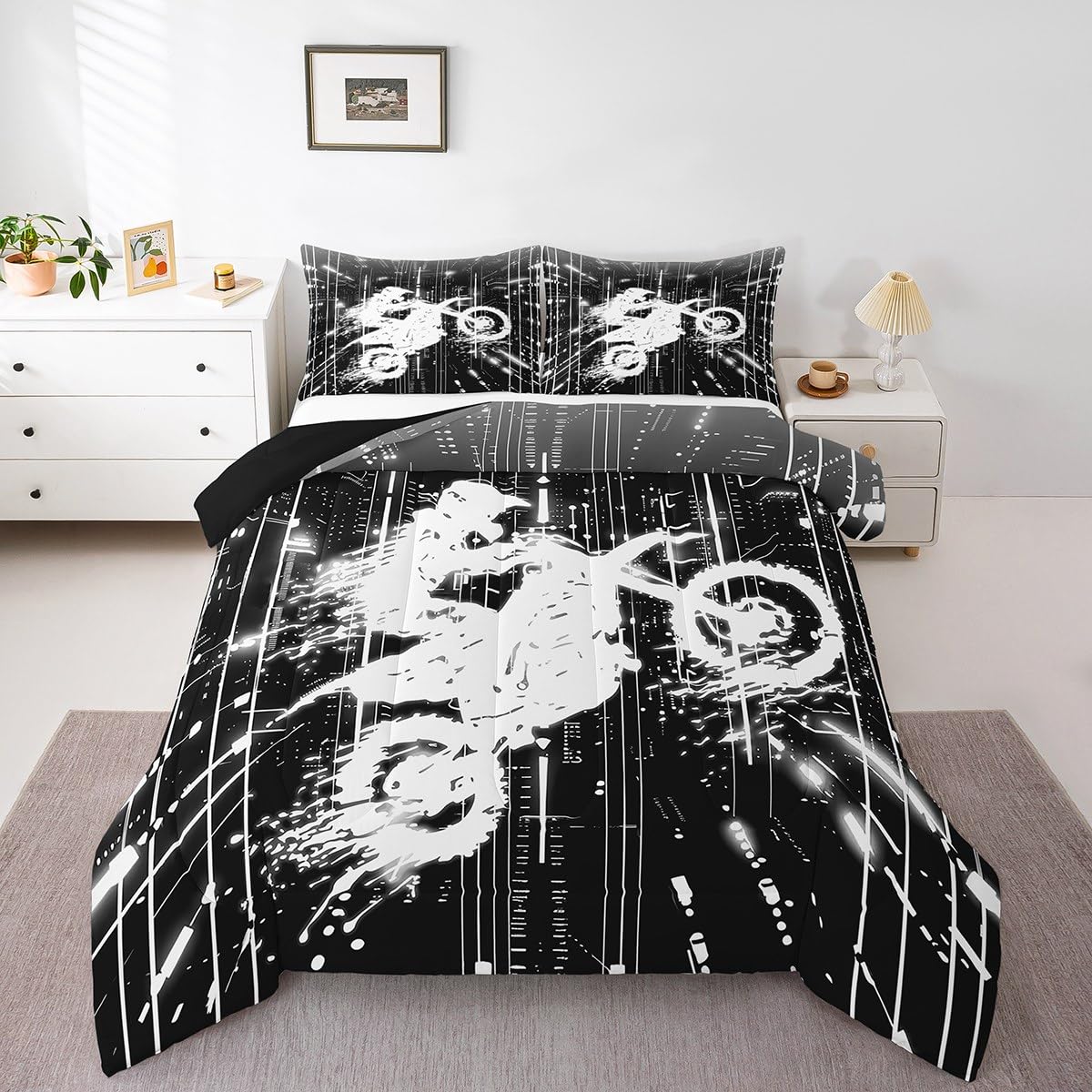 Feelyou Kids Dirt Bike Comforter Twin Size, Racing Motocross Comforter Set Boys Girls Motorcycle Bedding Set Motorbike Teens Duv