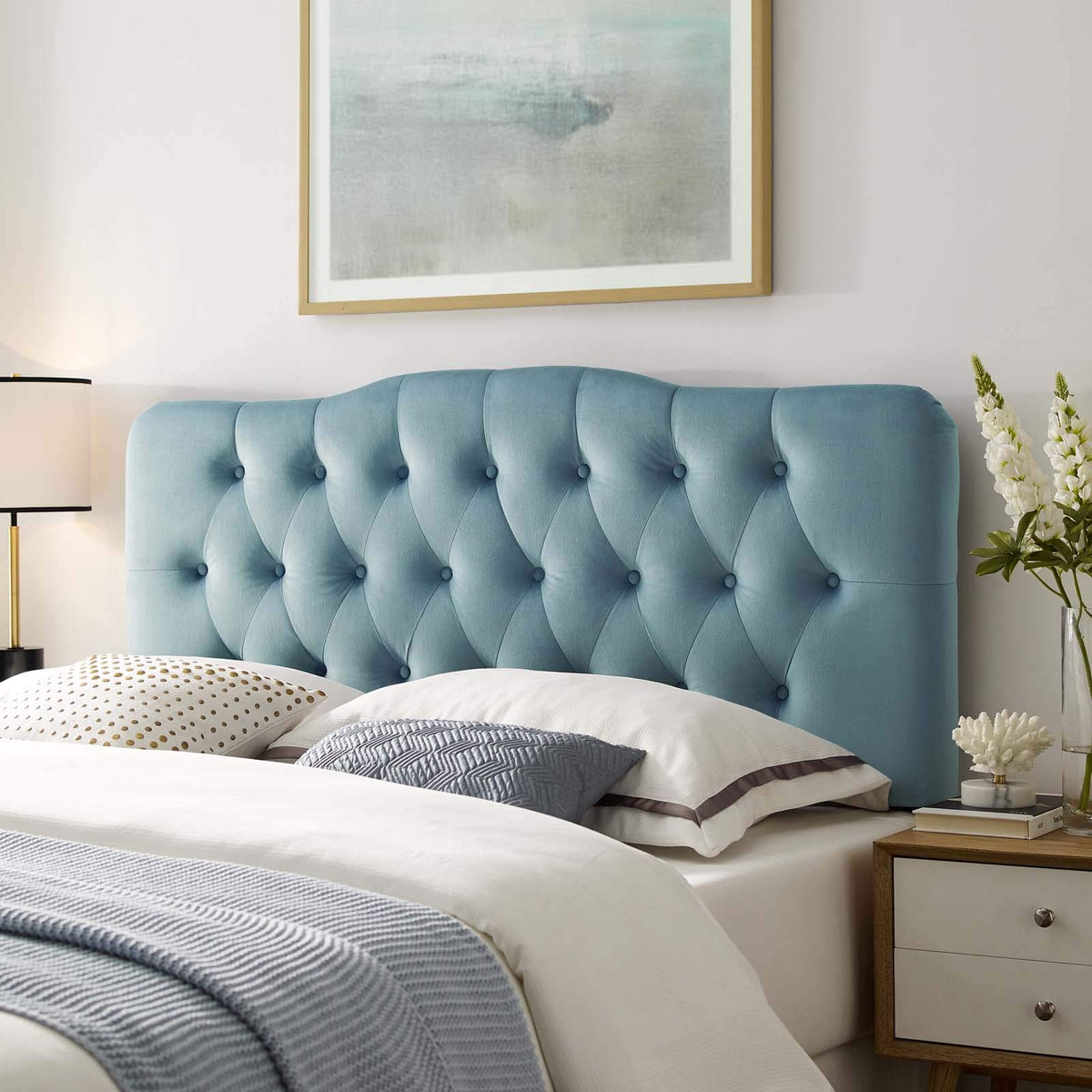 Modway Annabel Diamond Tufted Performance Velvet Queen Headboard In Light Blue