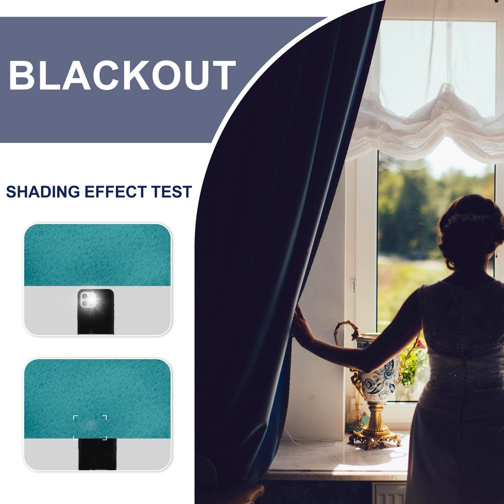 Jiuzhen Blackout Curtains For Bedroom - Thermal Insulated Room Darkening Rod Pocket Curtains For Living Room, Set Of 2 Panels With Tiebacks, 70 X 96 Inch Length, Turquoise