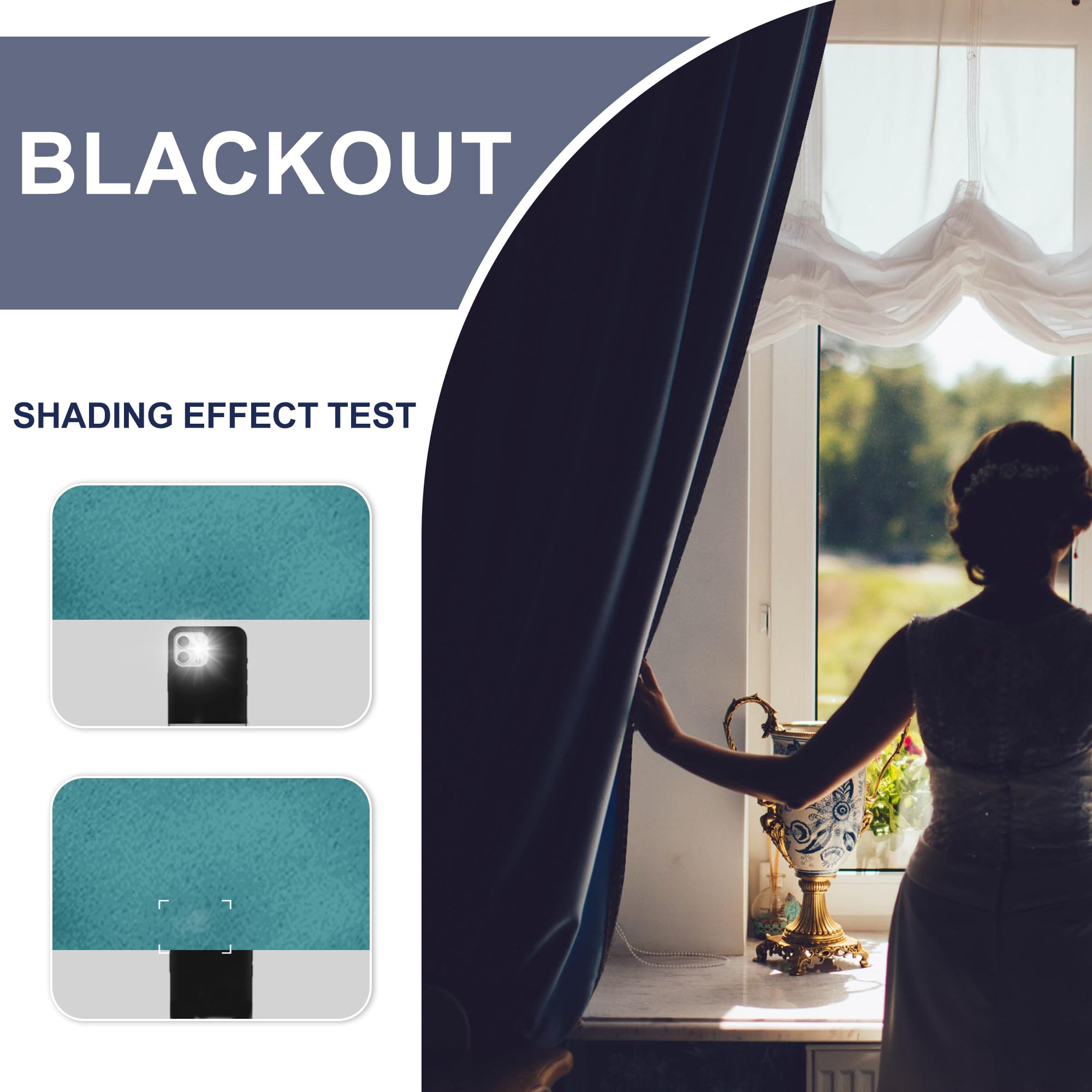 Jiuzhen Blackout Curtains For Bedroom - Thermal Insulated Room Darkening Rod Pocket Curtains For Living Room, Set Of 2 Panels With Tiebacks, 70 X 96 Inch Length, Turquoise