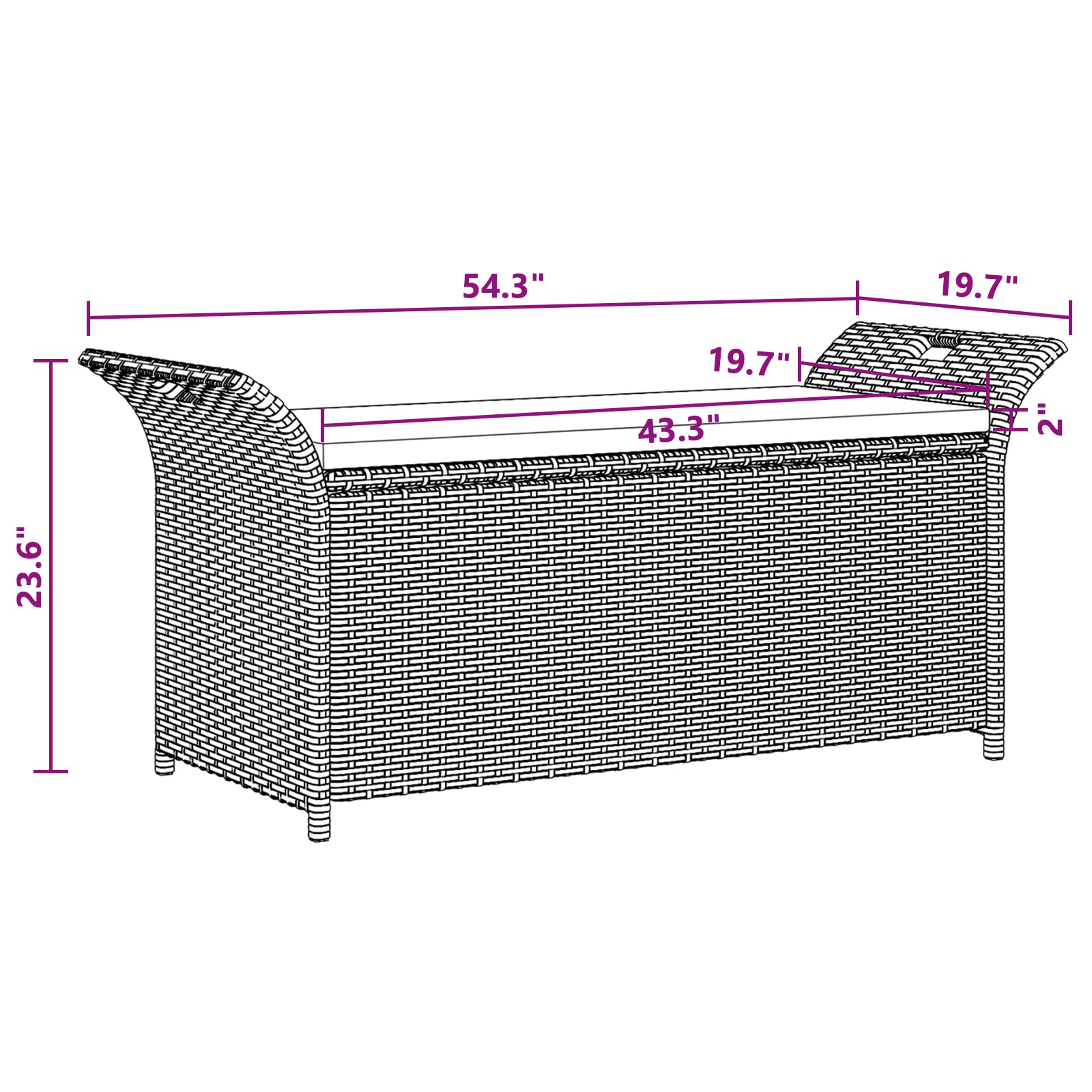 vidaXL Poly Rattan Storage Bench with Cushion, Indoor/Outdoor Ottoman Garden Bench, Waterproof Design, Easy Maintenance, 19.7&quot; x 54.3&quot; x 23.6&quot; Brown
