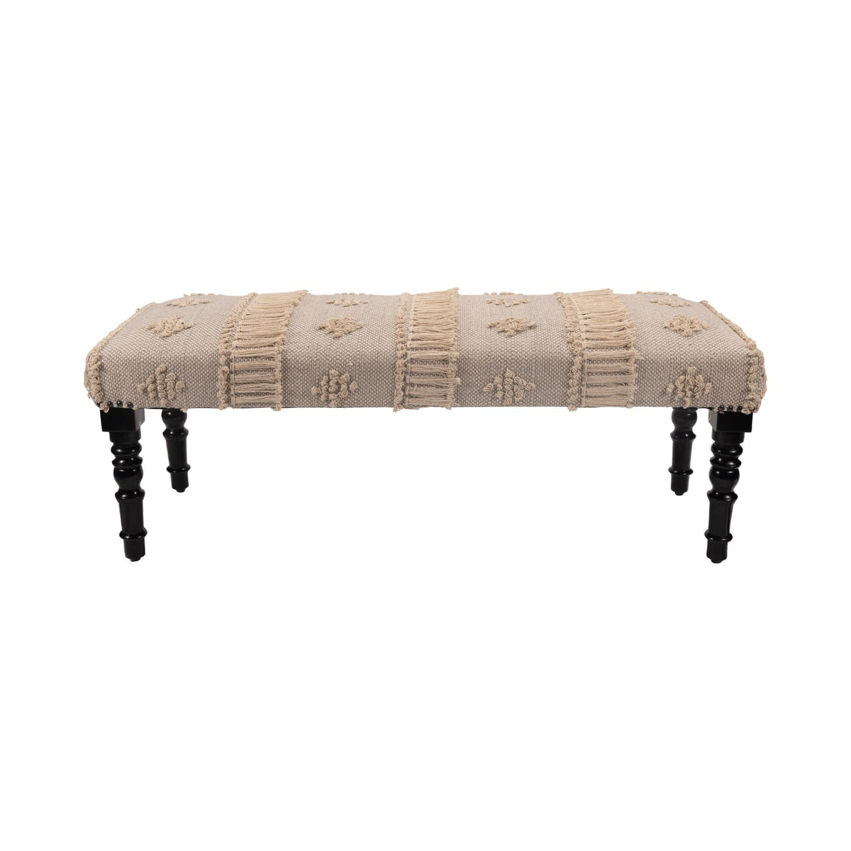 47' Cream And Black Leg Abstract Stripe and Dot Upholstery Bench