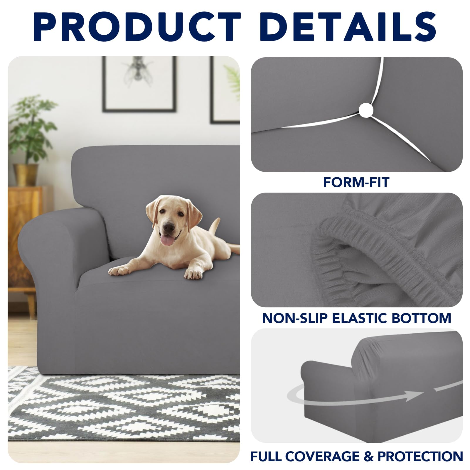 Purefit 100% Dual Waterproof Couch Cover Slipcovers For Couches And Sofas - Stretch Non Slip Fleece Sofa Covers Washable, Leakproof Furniture Protector For Kids, Pets, Dog (Sofa, Light Gray)
