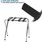 Foldable X-Shape Luggage Rack with Nylon Straps & Rubber Feet, Chrome Finish