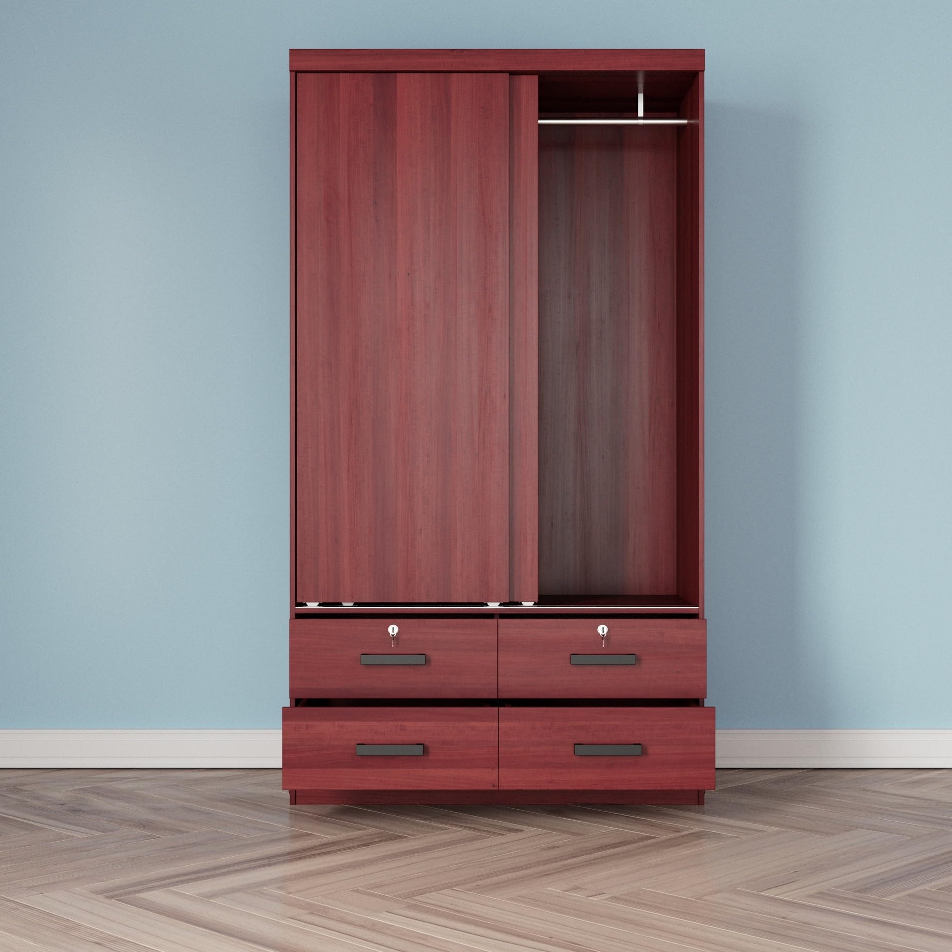 Woodpeckers Furniture And Mattress Sarah Modern Wood Double Sliding Door (Mahogany)