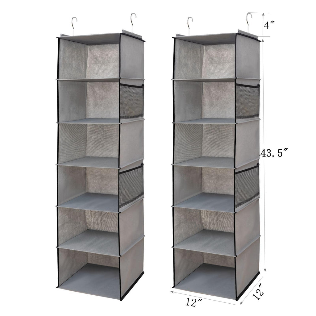 Brilliantjo 6 Shelves Hanging Closet Organizer, 2 Pack Hanging Storage With 4 Side Pockets For Clothes Shoes, 43.5''X12''X12''(G