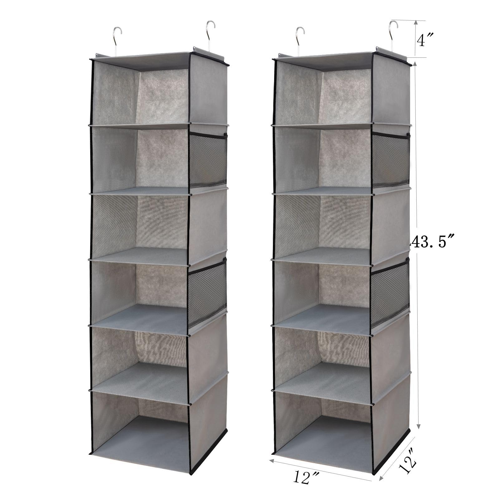 Brilliantjo 6 Shelves Hanging Closet Organizer, 2 Pack Hanging Storage With 4 Side Pockets For Clothes Shoes, 43.5''X12''X12''(G