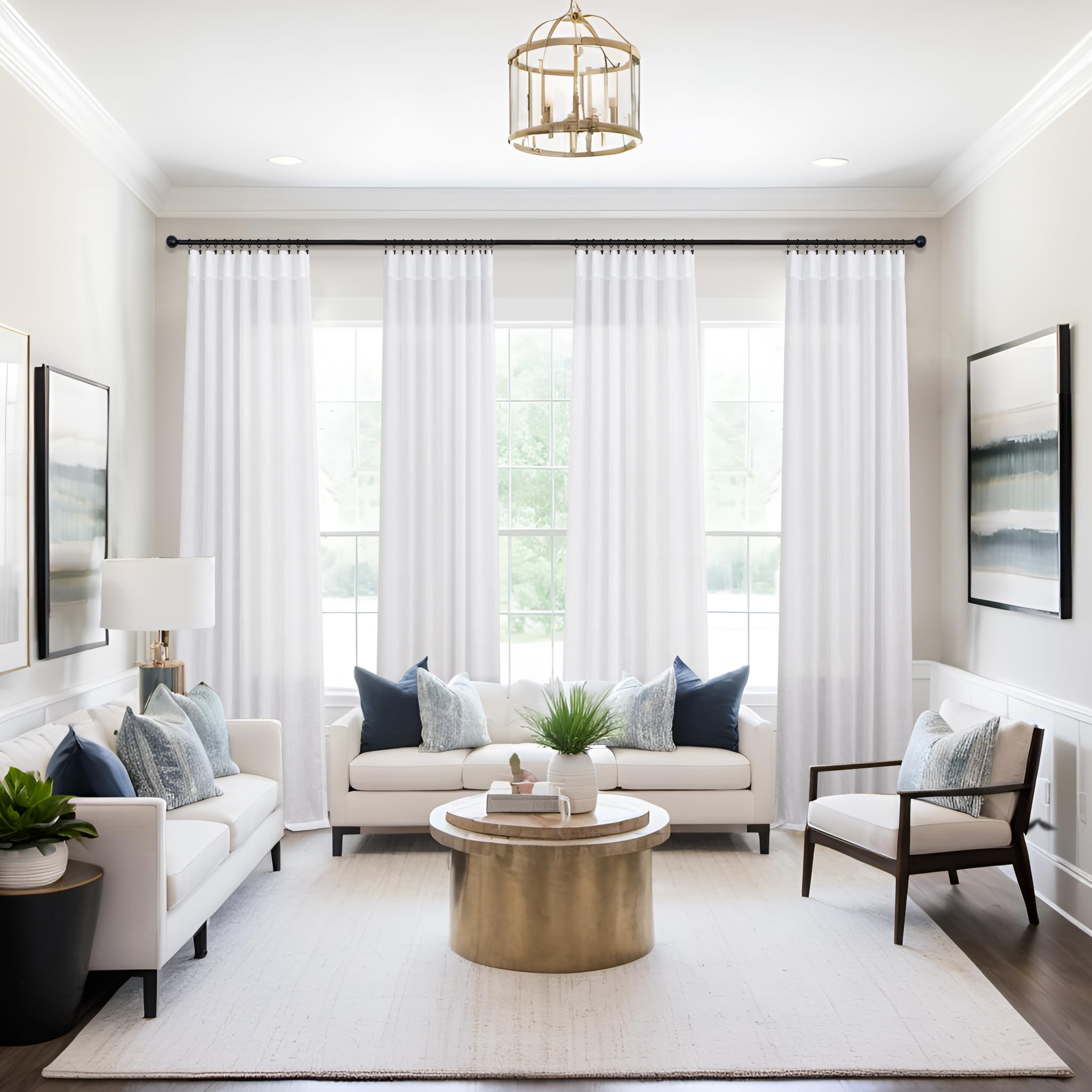 Mrs.Naturall 60 Inch Wide Curtains White For Living Room 2 Panels Pair Rod Pocket Drapes Semi Sheer Linen Extra Large Curtains For Home Office Hotel Flat Family Sunroom Loft Width 5 X 9 Ft Long 60X108