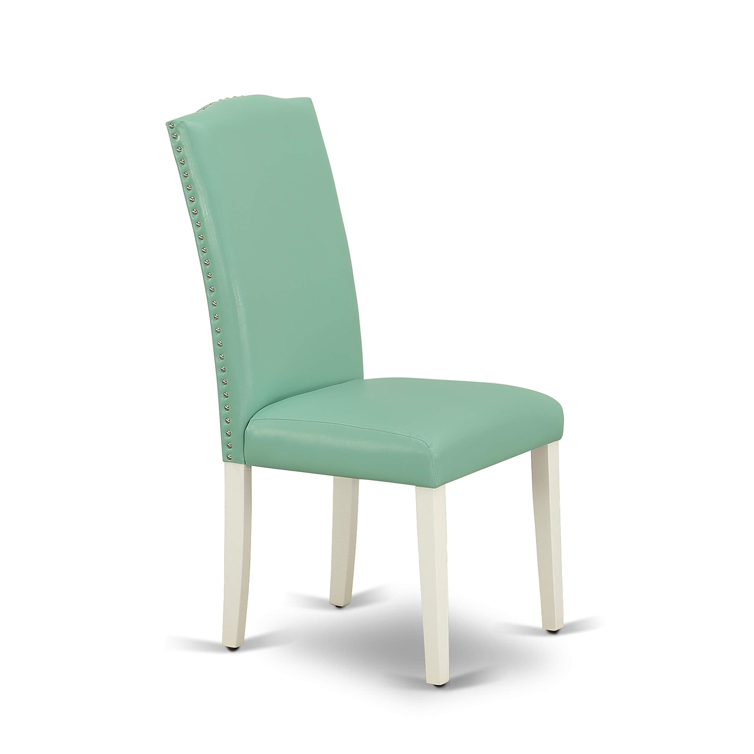 East West Furniture Shen3-Lwh-57 3 Piece Kitchen Table & Chairs Set Contains A Round Dining Room Table With Pedestal And 2 Pond Faux Leather Parsons Dining Chairs, 42X42 Inch, Linen White