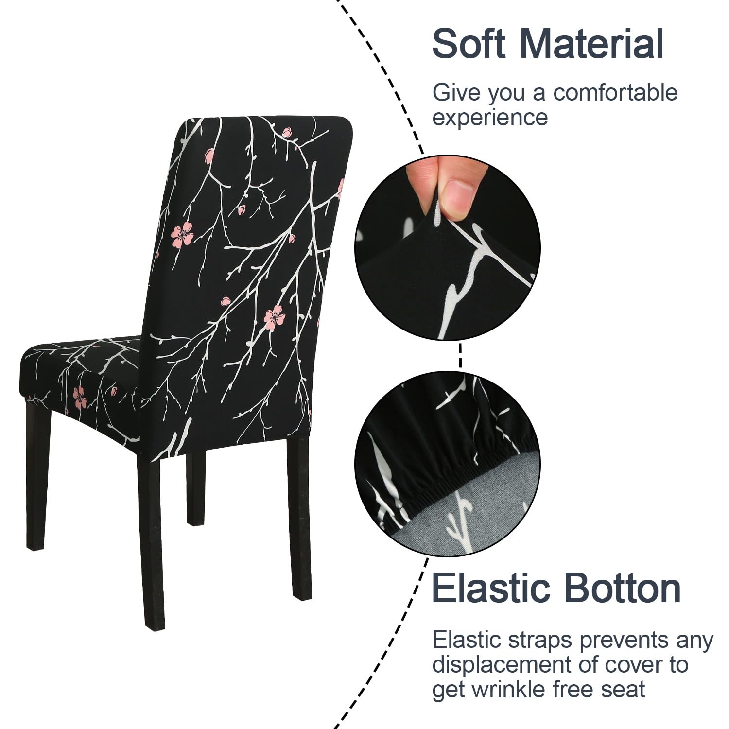 Jqinhome Pattern Chair Covers For Dining Room Set Of 6, High Stretch Removable Washable Parsons Chair Slipcover For Home Party Hotel Wedding Ceremony (Flourish Black,6Pcs)