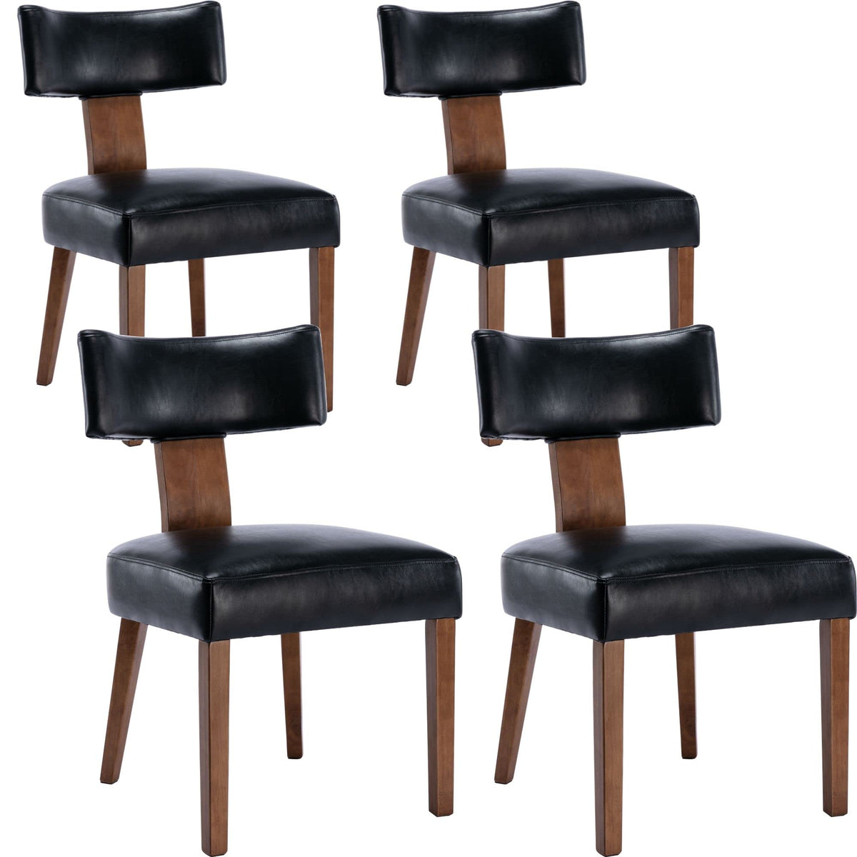 Bestano Modern Dining Chairs Set Of 4, Comfy Upholstered Side Chairs With Wood Legs, Pu Leather Dining Chairs With Curved Wingba