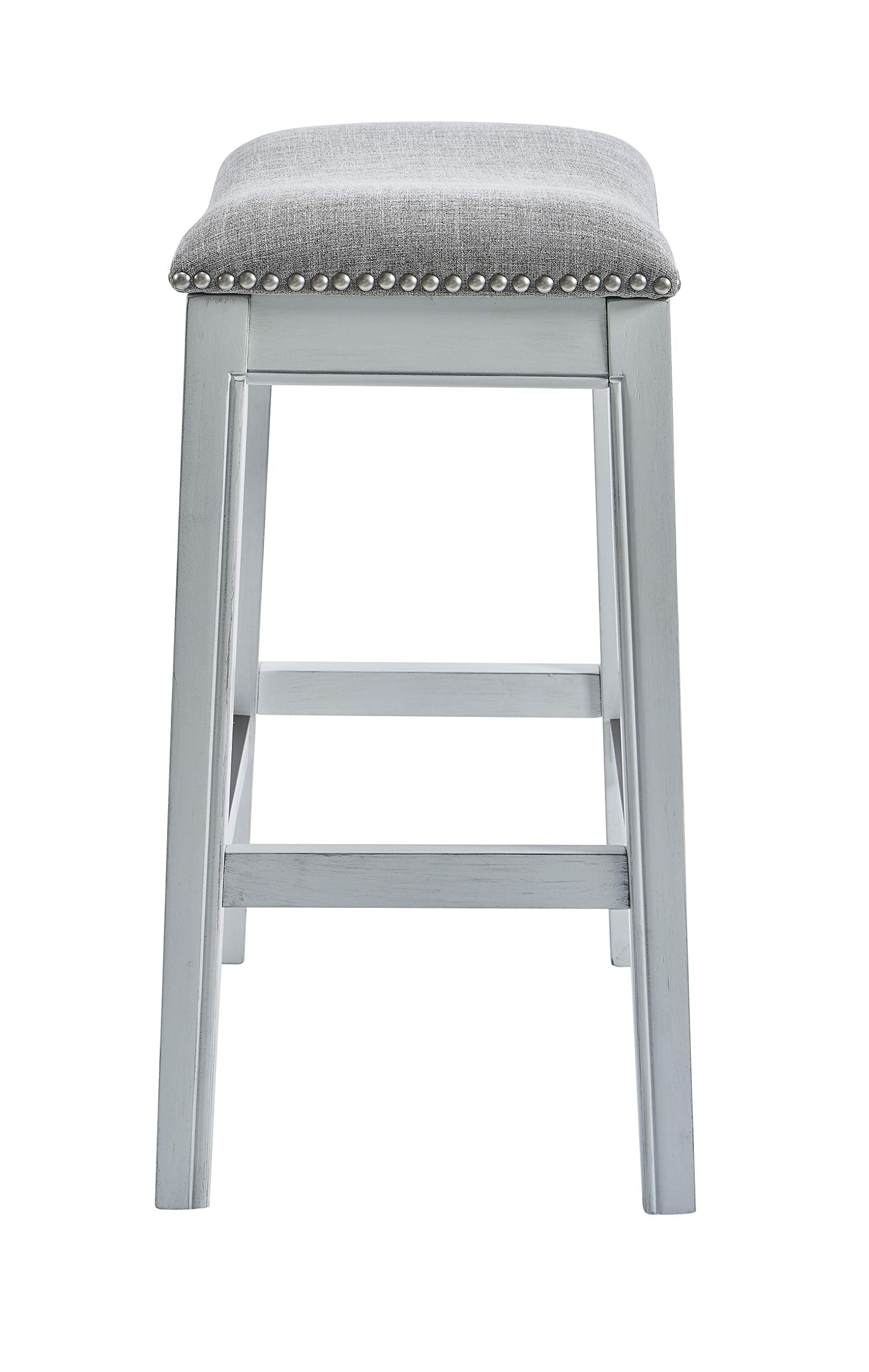 New Ridge Home Goods Zoey 31in. Bar-Height Backless Wood Narrow Saddle-Seat Barstool with Nailhead Trim, Alabaster White