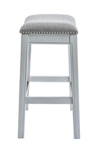 New Ridge Home Goods Zoey 31in. Bar-Height Backless Wood Narrow Saddle-Seat Barstool with Nailhead Trim, Alabaster White