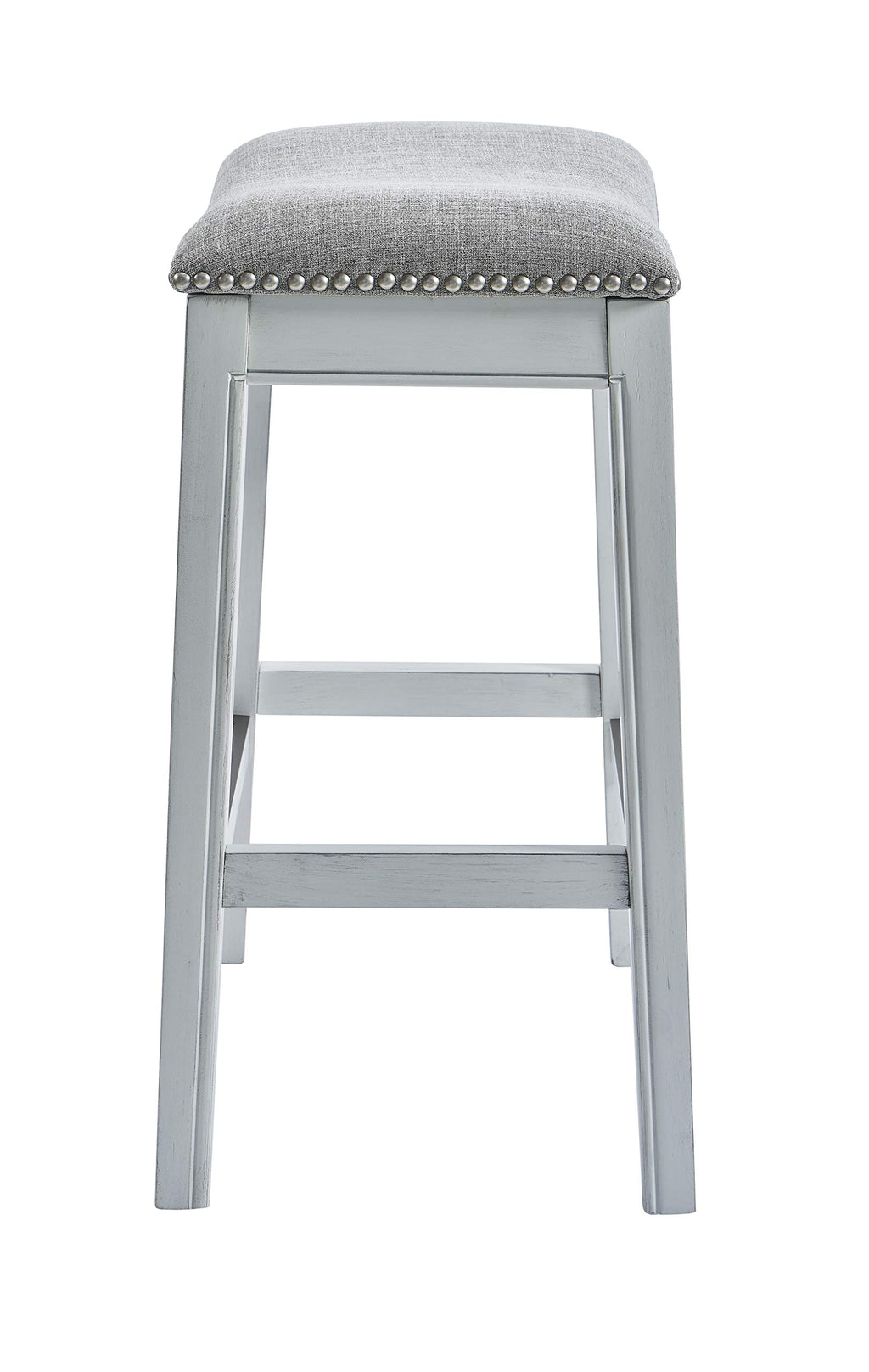 New Ridge Home Goods Zoey 26in. Counter-Height Backless Wood Saddle-Seat Barstool with Nailhead Trim, Alabaster White