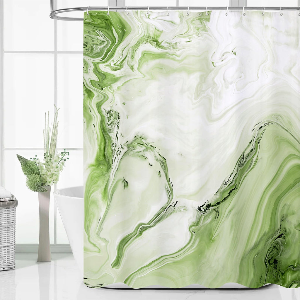 MitoVilla Sage Green Marble Shower Curtain, Modern Ombre Fabric Cloth Shower Curtains for Luxury Bathroom Decor, Abstract Waterc