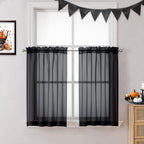 Ovzme Black Sheer Curtains 36 Inches Long, Short Kitchen Window Treatment Solid Sheers Cafe Curtains Tiers Voile Half Window Cur