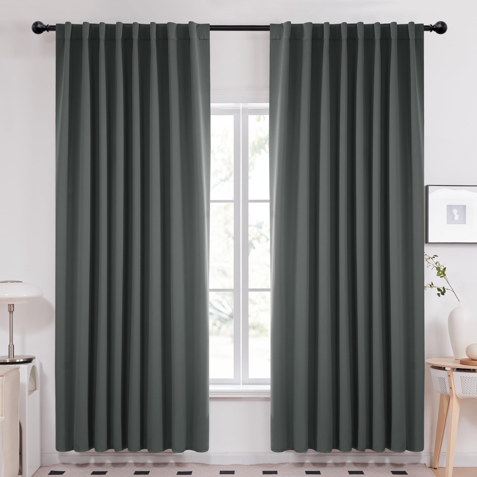 Deconovo Rod Pocket And Back Tab Curtains, Room Darkening Black Out Curtains, 70X95 Inch, Dark Grey, 2 Panels - Thermal Insulate
