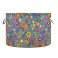 LEANSHSA Colorful Flower Collapsible Round Storage Basket with Handles