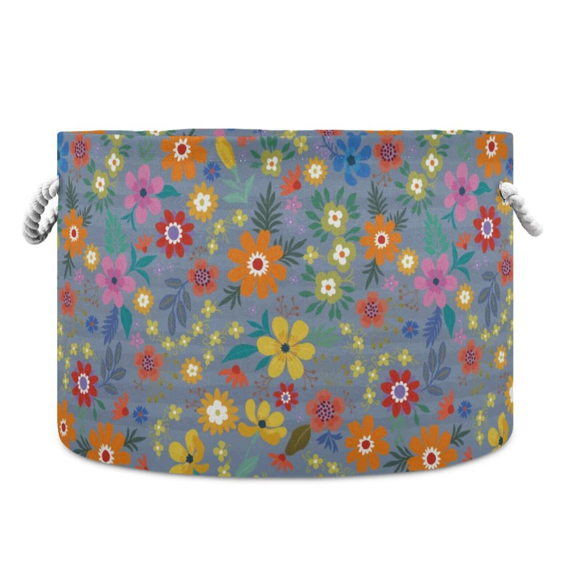 LEANSHSA Colorful Flower Collapsible Round Storage Basket with Handles
