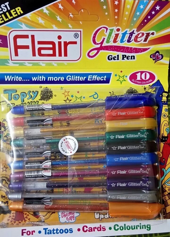 Flair Xtra Sparkle Glitter Gel 10 Colours Xtra Sparkle Gel Pen By (Pack Of Two = 20 Pens)