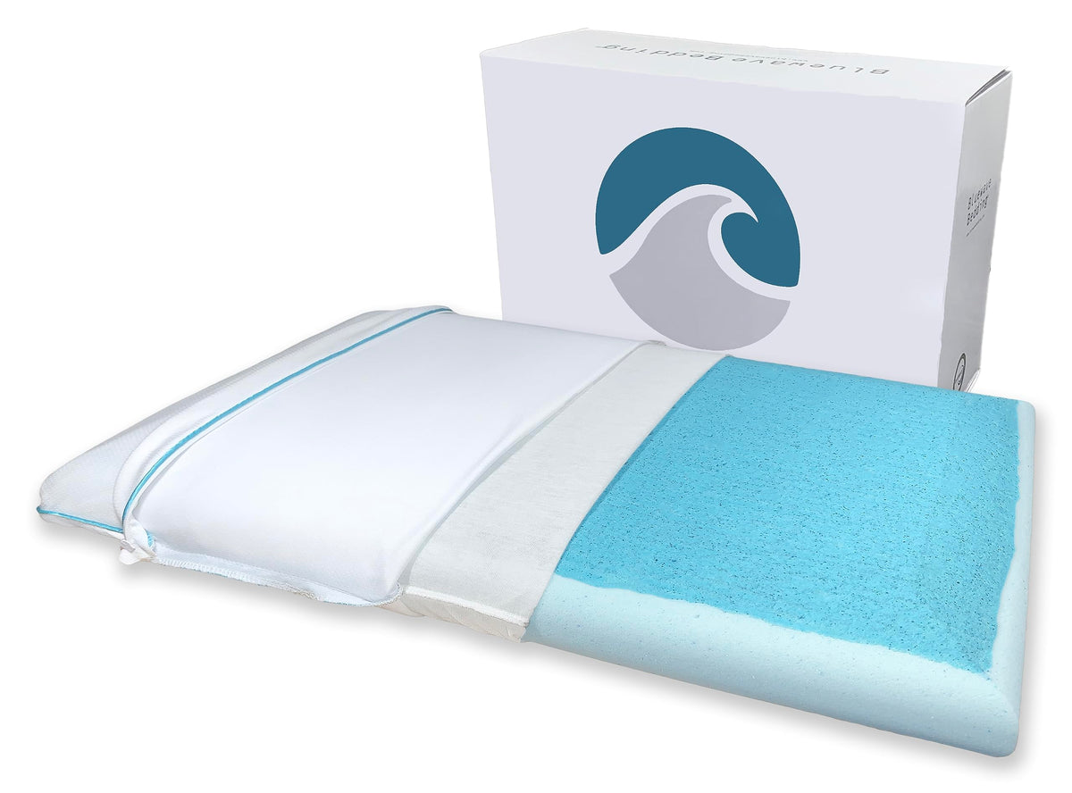 Bluewave Bedding Ultra Slim Carbonblue Max Cool Gel Memory Foam Pillow For Stomach And Back Sleepers - Thin, Flat Design With Ad