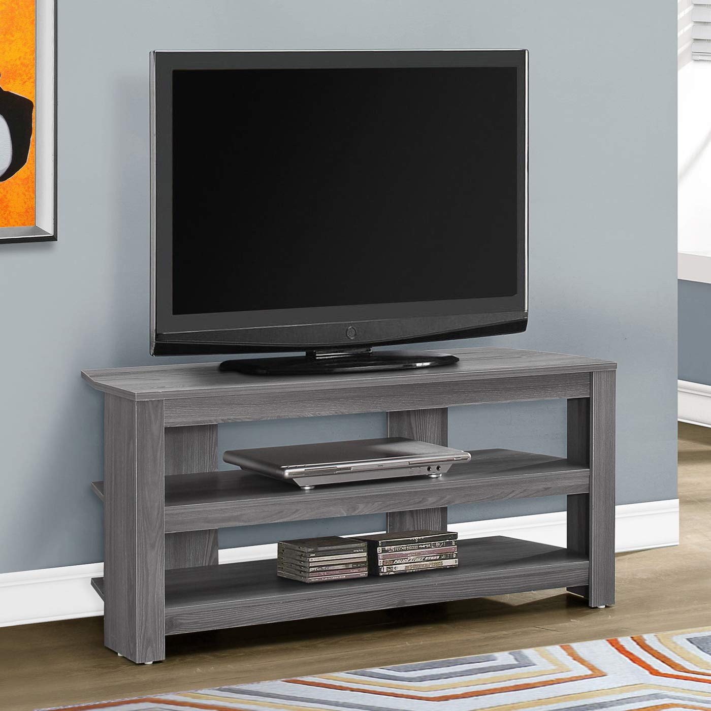 Monarch Specialties I 2566 Tv Stand, 42 Inch, Console, Media Entertainment Center, Storage Shelves, Living Room, Bedroom, Laminate, Grey, Contemporary, Modern