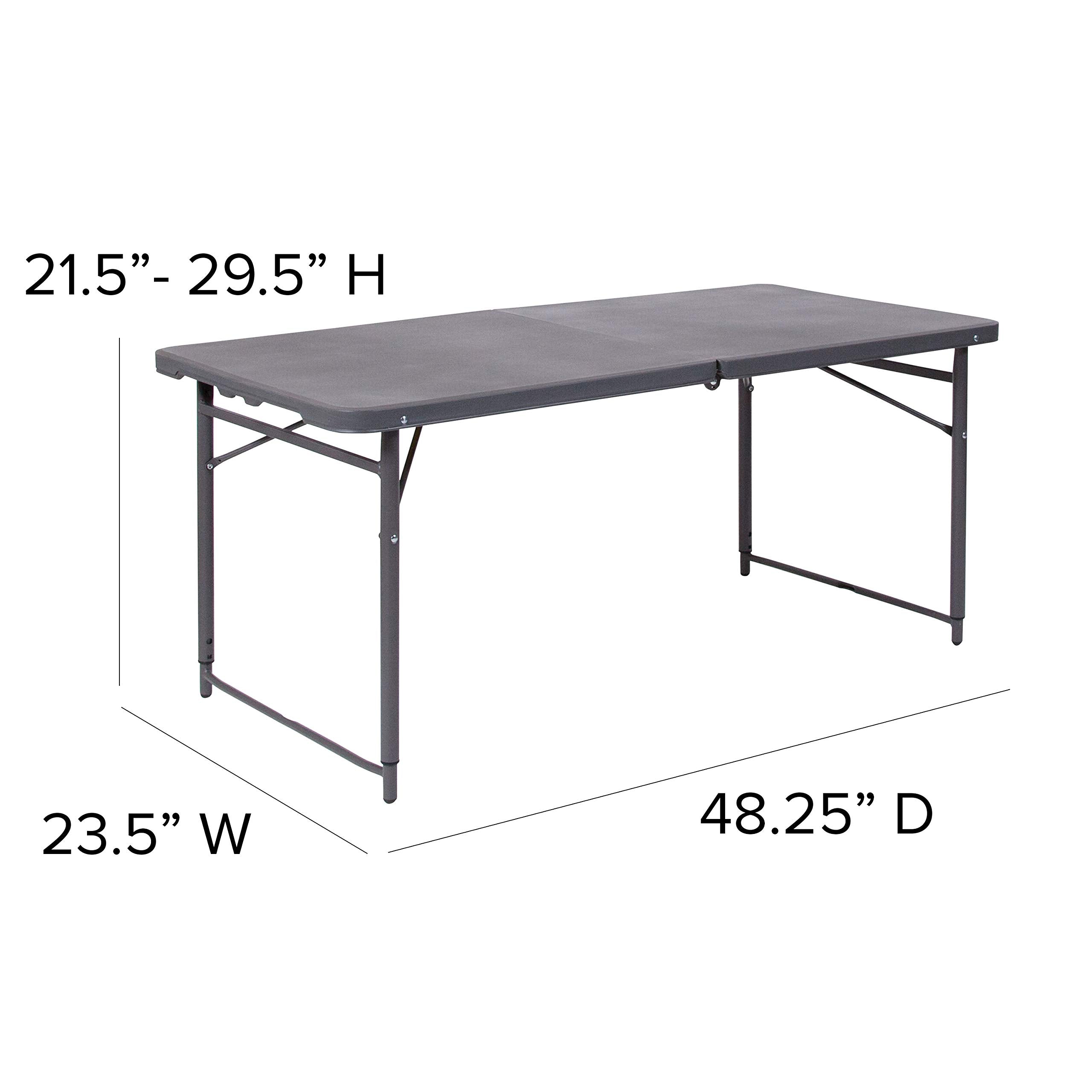 Flash Furniture Mills 4-Foot Height Adjustable Bi-Fold Dark Gray Plastic Folding Table With Carrying Handle