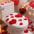 Frienda Red Hearts Toilet Lid Cover 17.5 x 15 Inch Cute Valentines Day Bathroom Decor Soft Microfiber Plush Toilet Cover Non Sli