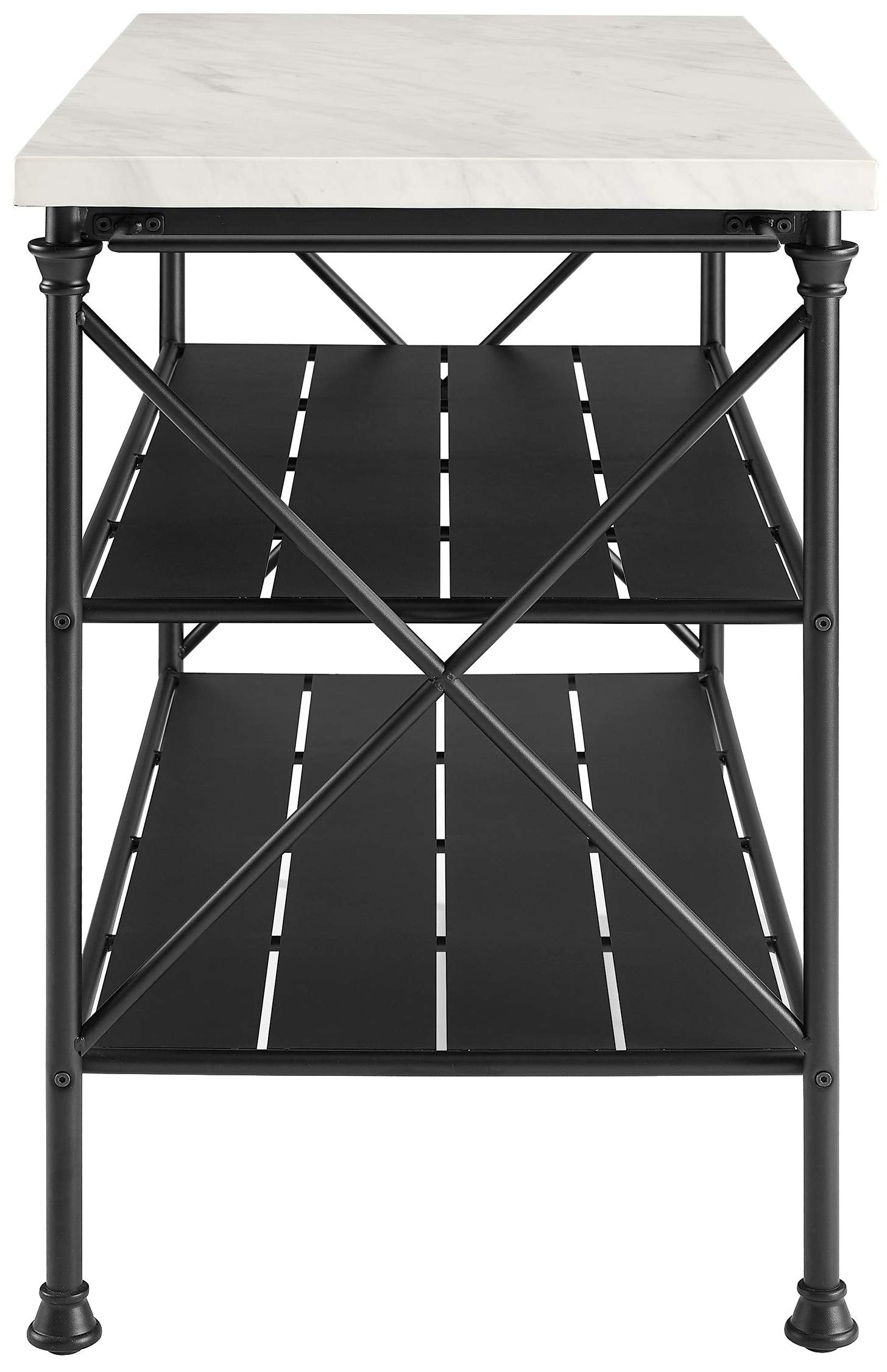 Crosley Furniture Madeleine Kitchen Island With Shelves For Storage, Microwave Stand, Coffee Bar, Steel With Faux Marble Top