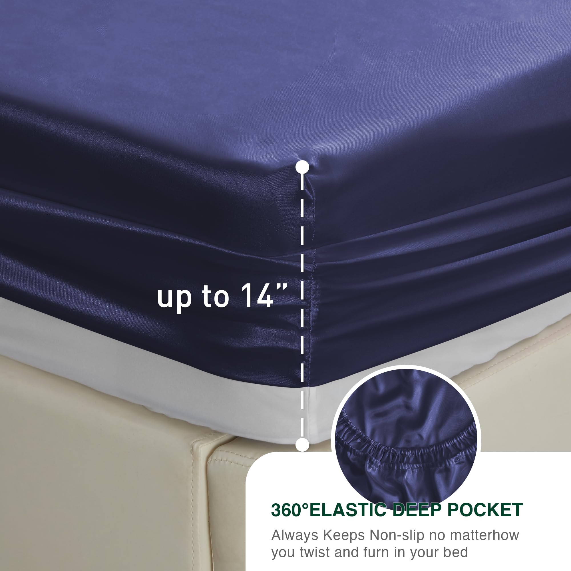 Love'S Cabin Twin Xl Satin Sheet Sets - 3 Piece Navy Blue Silky Satin Bed Sheets With Deep Pockets, Luxury Silk Feel Satin Sheet Set Twin Xl (1 Flat Sheet,1 Fitted Sheet,1 Pillow Case)