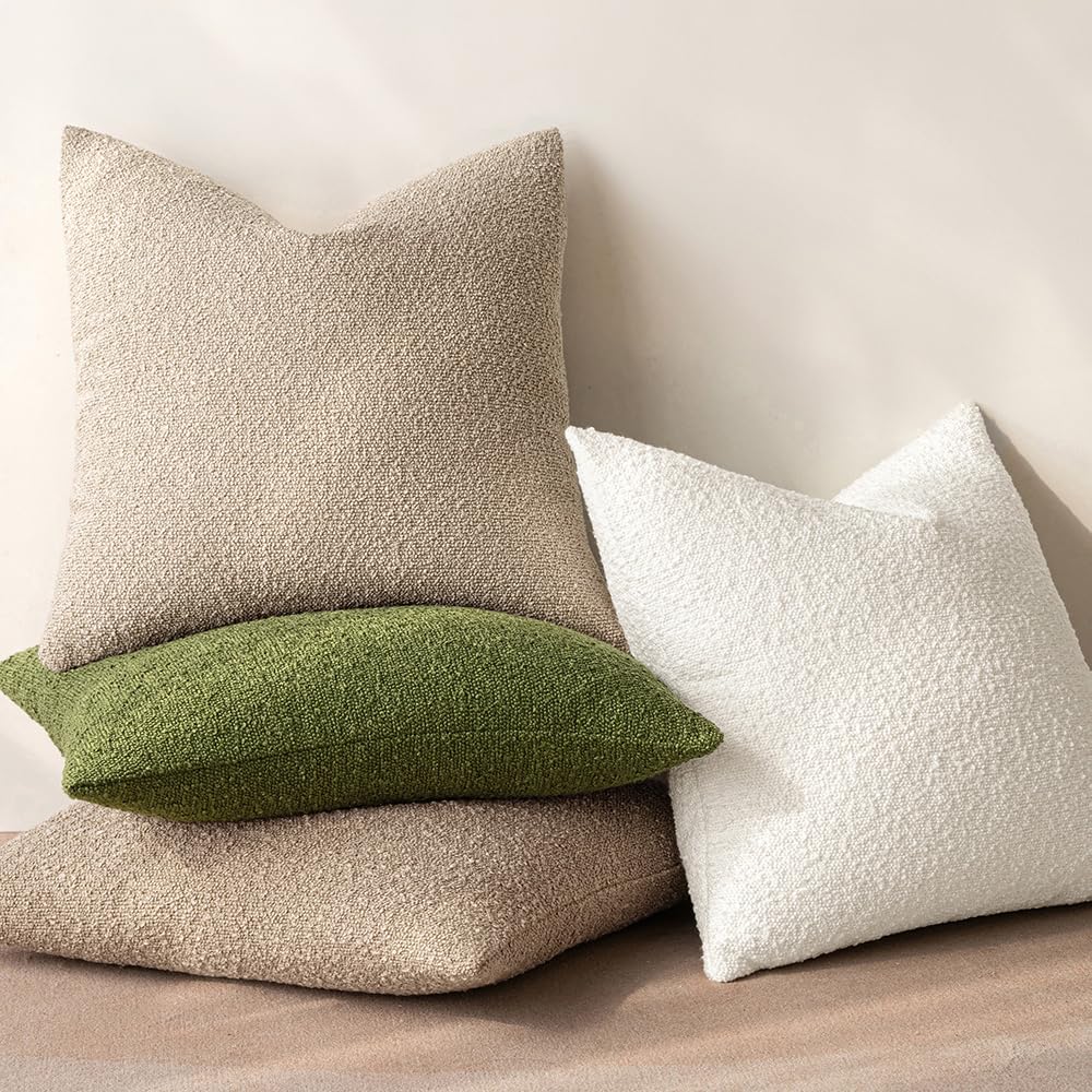 Miulee 24X24 Inch Decorative Pillow Covers For Couch Bed Set Of 2 Textured Boucle Neutral Throw Pillows Neutral Accent Solid Euro Cushion Pillowcase Cozy Soft Chair Sofa Livingroom Home Decor
