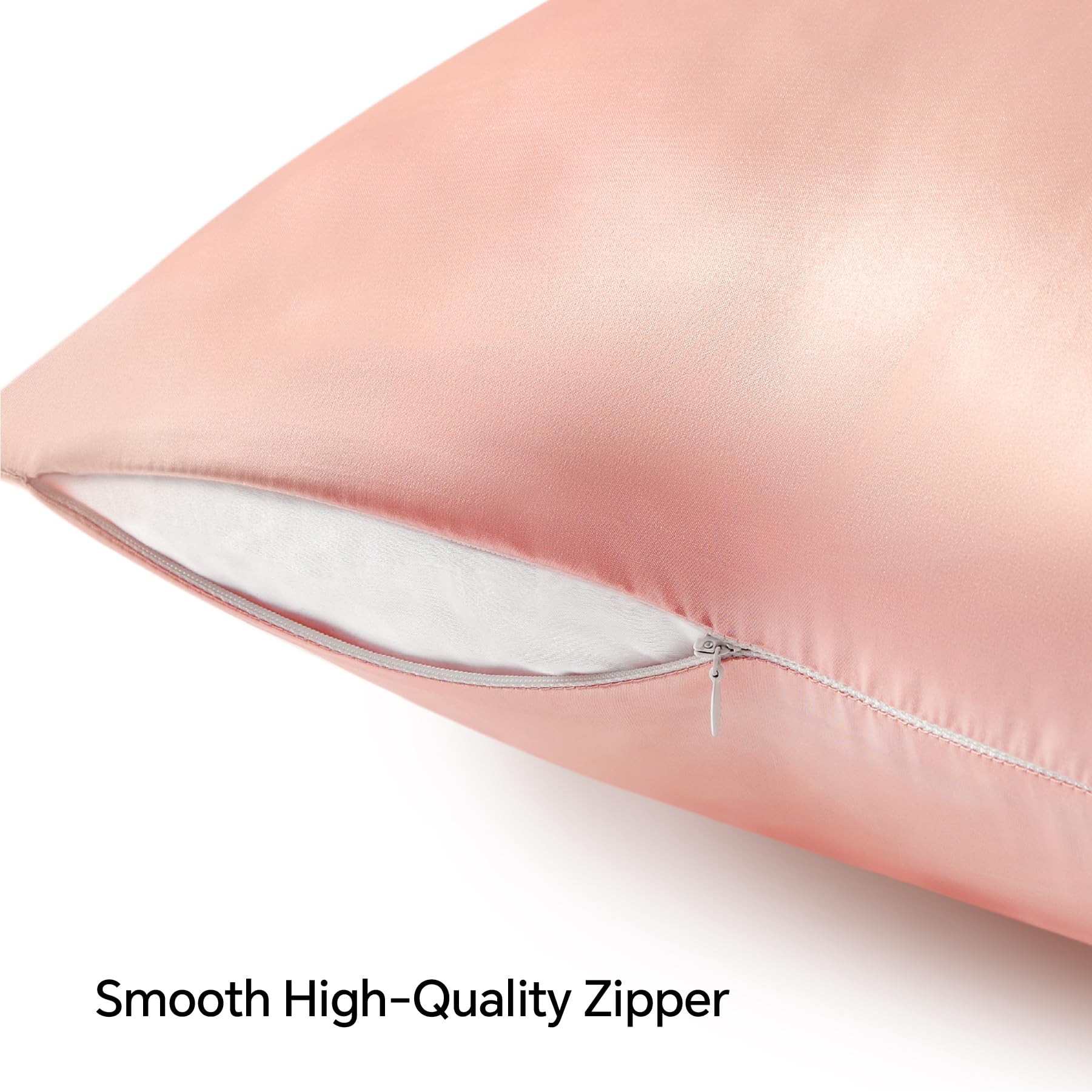 Bedelite Satin Pillowcase With Zipper, Coral Pillow Cases Queen Size Set Of 2, Super Soft And Cooling Similar To Silk Pillow Cas
