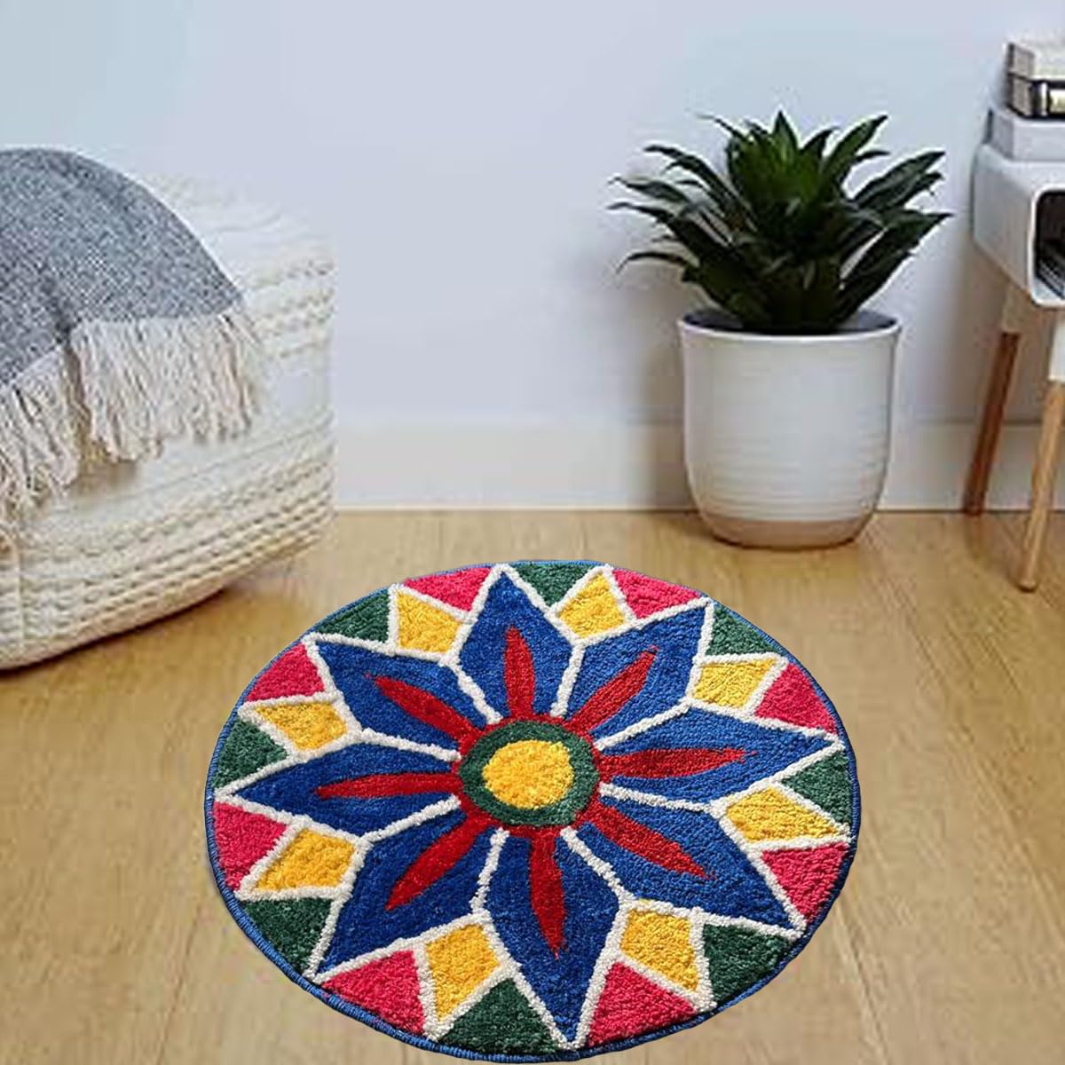 Decorative super soft Round Rangoli door mat| Door Mat for Home Entrance| Temple| Festival Rangoli| Multicolor| Pooja room| Diwa