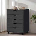 5-Drawer Chest, Office Storage Dresser File Cabinet with Wheels, Mobile Dresser for Home Office, Black