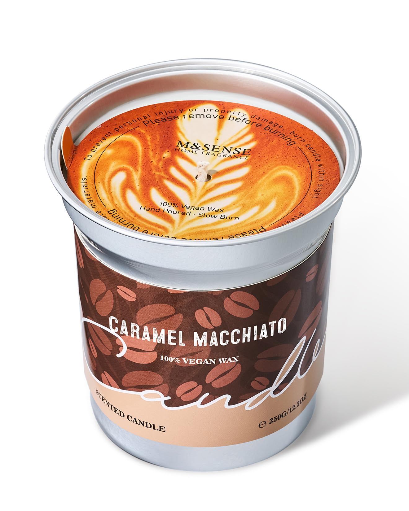 M&SENSE Coffee Caramel Macchiato Scented Soy Candle - Vegan, Heavy Scented, Natural Aromatherapy Candles for Stress Relief, 12.7