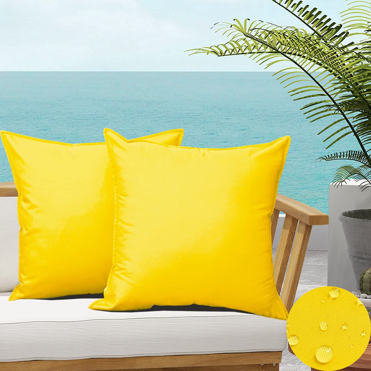 Sofjagetq Yellow Outdoor Pillow Covers 20X20 Inch, Sunbrella Waterproof Throw Pillow Covers, Durable Vibrant Square Decorative C