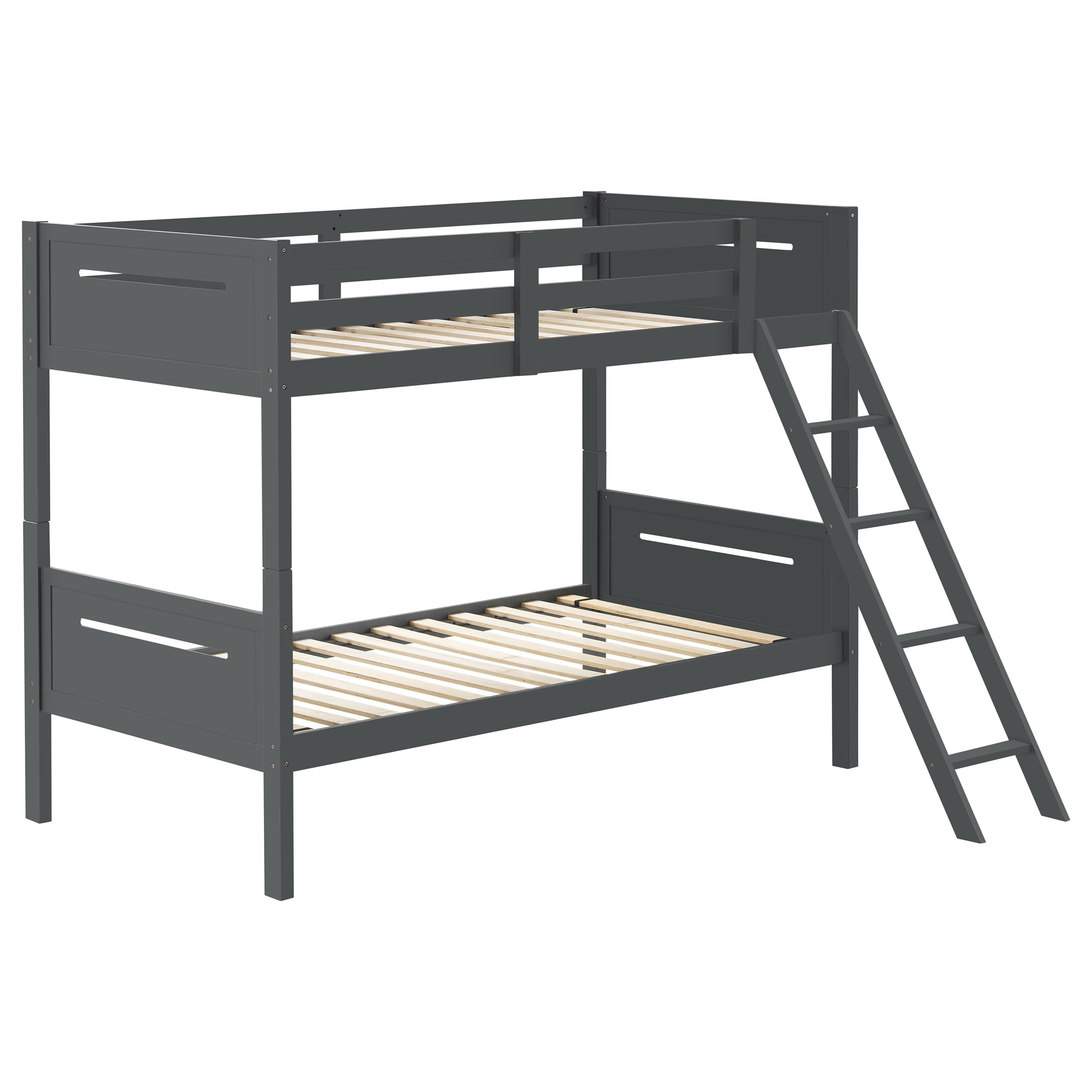 Coaster Home Furnishings Littleton Transitional Wood Twin Over Twin Size Bunk Bed Frame with Ladder and Guardrails Fully Slatted Mattress Ready Foundation Grey 405051GRY