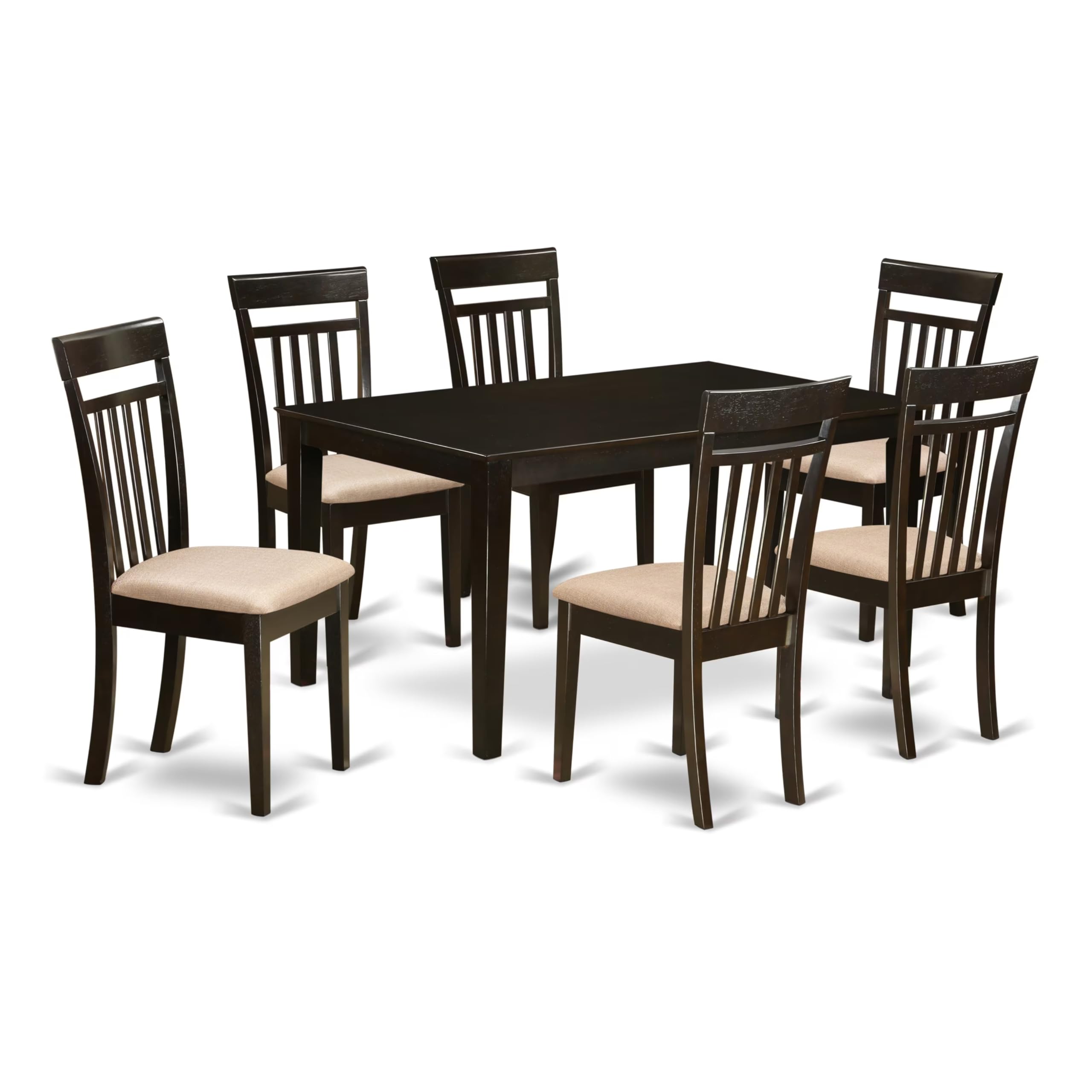 East West Furniture CAP7S-CAP-C 7 Piece Dining Set Consist of a Rectangle Dinner Table and 6 Linen Fabric Kitchen Dining Chairs, 36x60 Inch, Cappuccino