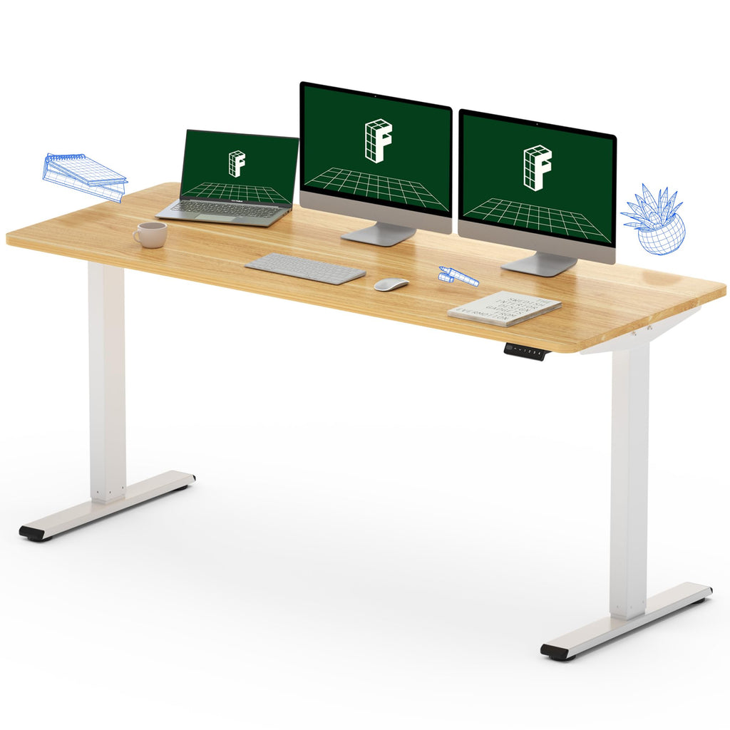 Flexispot En1 Electric Stand Up Desk Workstation 60 X 24 Inch Whole-Piece Desktop Ergonomic Memory Controller Height Adjustable Standing Desk (White Frame + 60' Maple Desktop, 2 Packages)