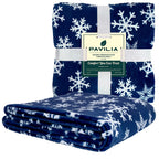 Pavilia Christmas Throw Blanket | Navy Snowflake Christmas Fleece Blanket | Soft, Plush, Warm Winter Cabin Throw, Twin 60X80 (Na