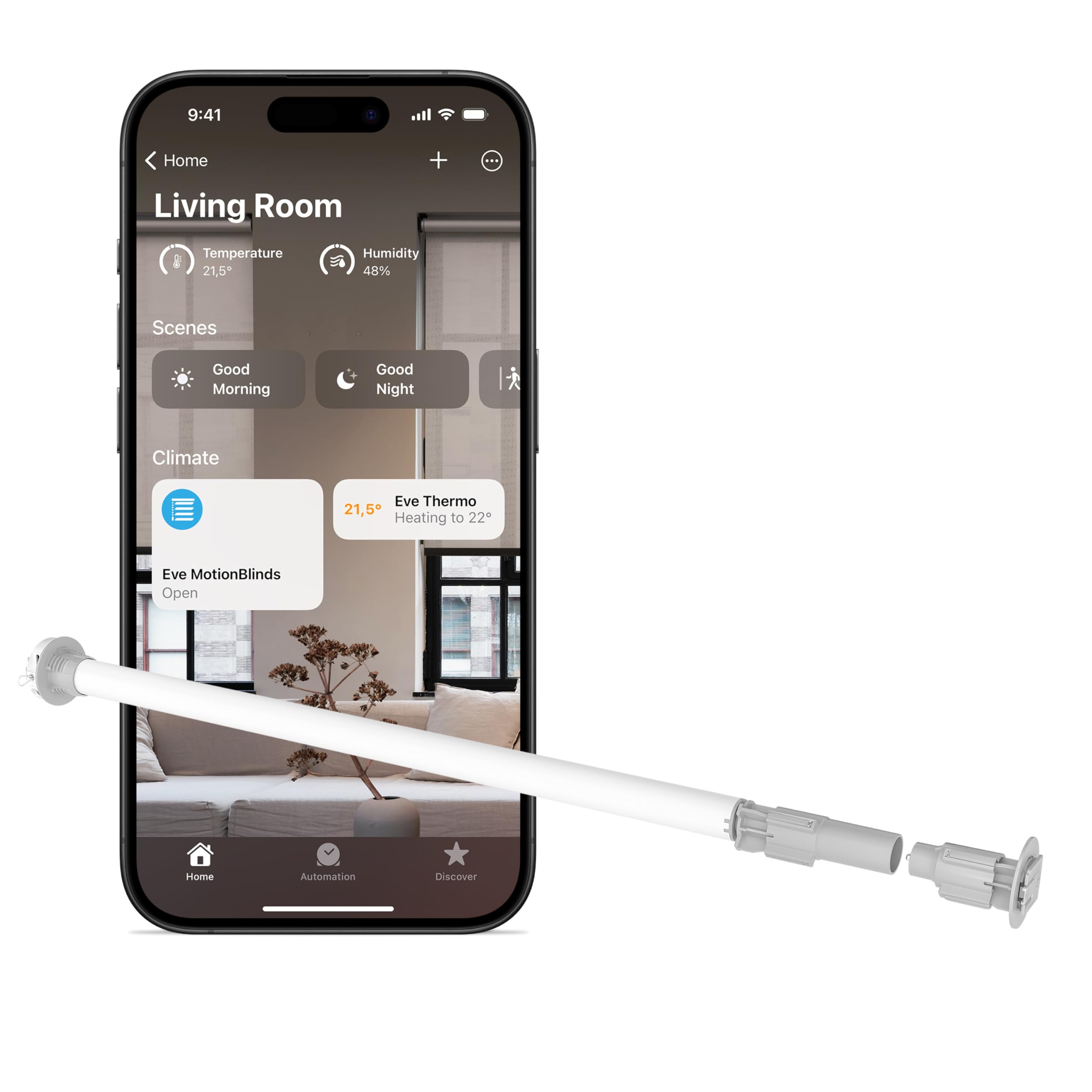 Eve MotionBlinds Upgrade Kit for Roller Blinds (Matter) - Motor to Upgrade existing Indoor Blinds, Open/Close Automatically, Con